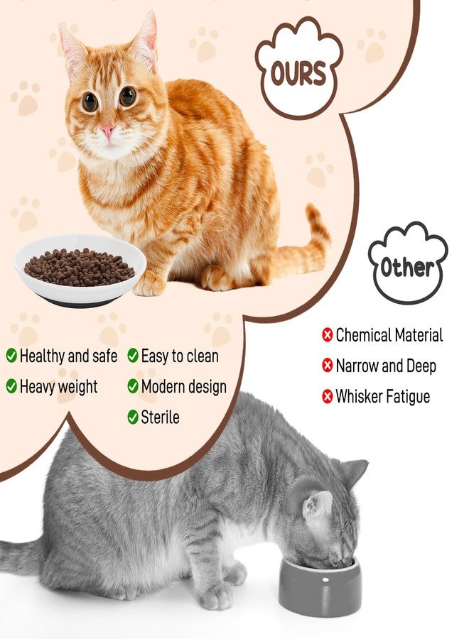 TranRantic 3 Pcs Ceramic Cat Food Bowls, Cute Cat Bowls, 5.9 Inch Cat Plates Set for Wet and Dry Food Water, White Flat Cat Dish with Non-Slip Base for Cats and Puppies (3 Kitten Patterns) - Image 2